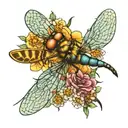 dragonfly's flying with bees flying tattoo design idea