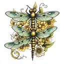 dragonfly's with bees flying tattoo design idea