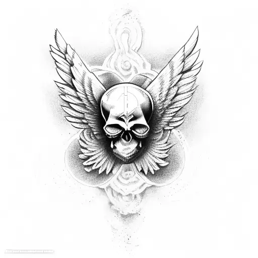 skull with airborne wings tattoo design idea