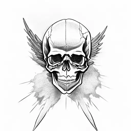 skull with airborne wings tattoo design idea