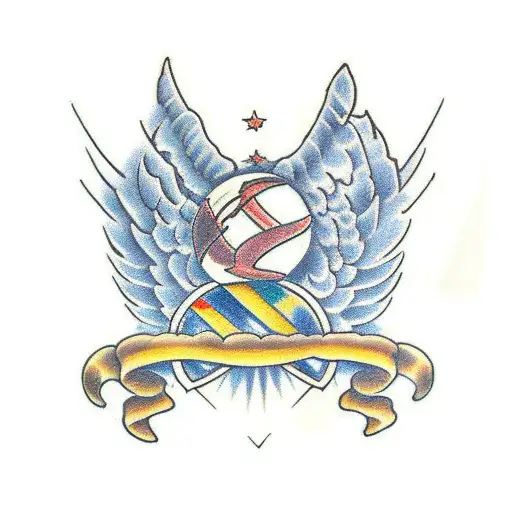 boy with airborne wings tattoo design idea