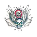 skull with airborne wings tattoo design idea