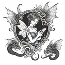 fairy with dragons tattoo design idea