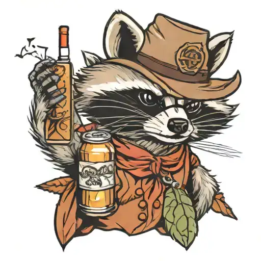 raccoon, opossum, traditional tattoo, cigarette beer tattoo design idea