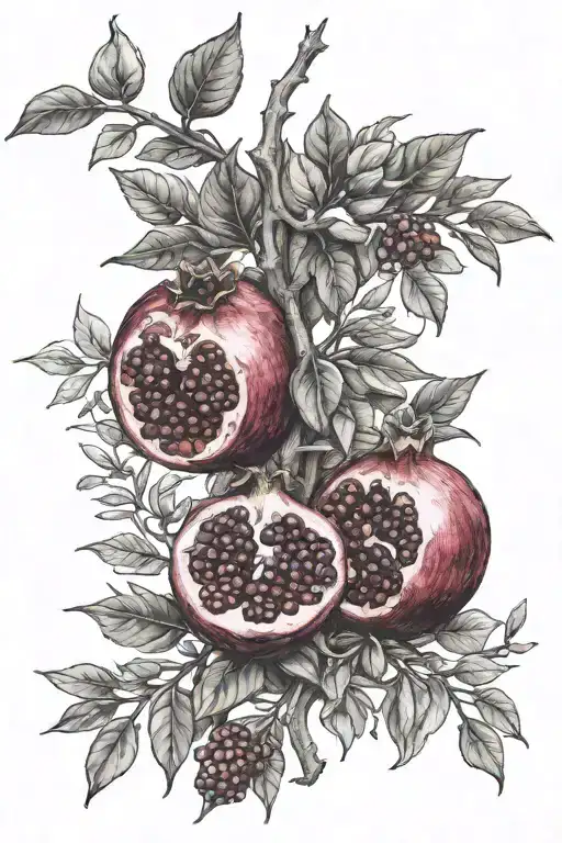 Open Pomegranate branches intertwined with each tattoo design idea