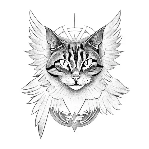 Warrior cat with angel wings tattoo design idea