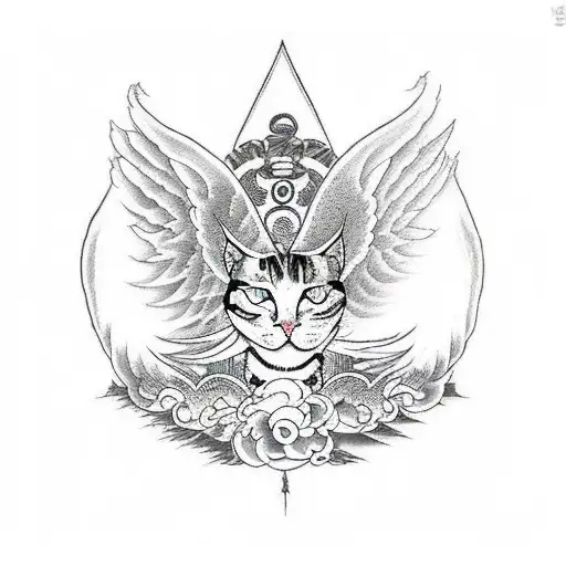 Warrior cat with angel wings tattoo design idea