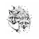 fox and wolf surrounded by flowers, fine line, dot work tattoo design idea