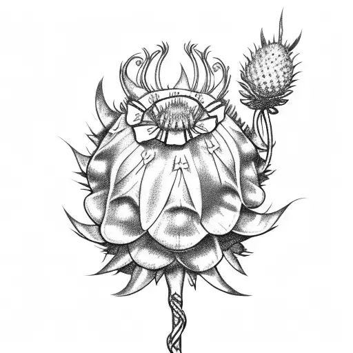 Scottish thistle with Tudor Rose and stems entwined tattoo design idea