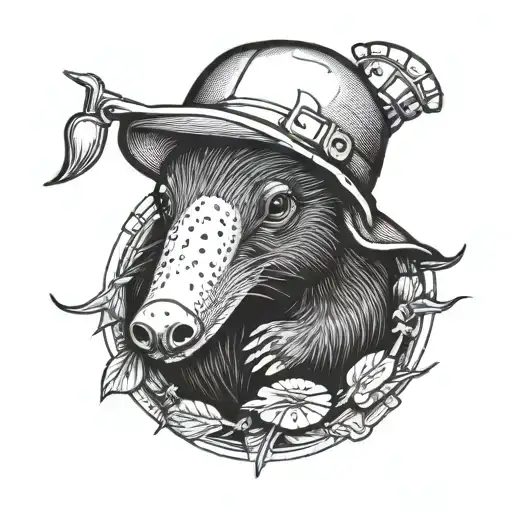 A mole wearing a miners cap tattoo design idea