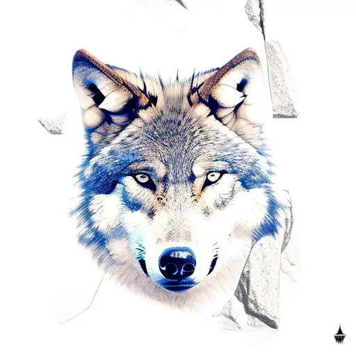 wolf, rocks, evil, devil skulls, bones, mountains. tattoo design idea