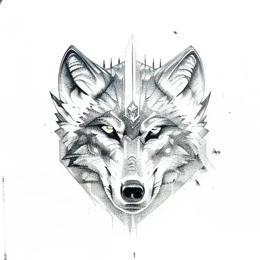wolf, rocks, evil, devil skulls, bones, mountains. tattoo design idea