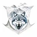 wolf, rocks, evil, devil skulls, bones, mountains. tattoo design idea