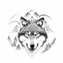 wolf, rocks, evil, devil skulls, bones, mountains. tattoo design idea