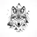 wolf, rocks, evil, devil skulls, bones, mountains. tattoo design idea