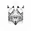 wolf, rocks, evil, devil skulls, bones, mountains. tattoo design idea