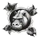 A unique blackwork tattoo design combining elements of hippos and silverback gorillas in a harmonious composition tattoo design idea