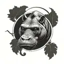 A unique blackwork tattoo design combining elements of hippos and silverback gorillas in a harmonious composition tattoo design idea