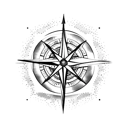 A minimalist tattoo of a compass with water waves inside, symbolizing finding peace in the water tattoo design idea