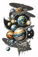 solar system exploding planet tattoo design idea