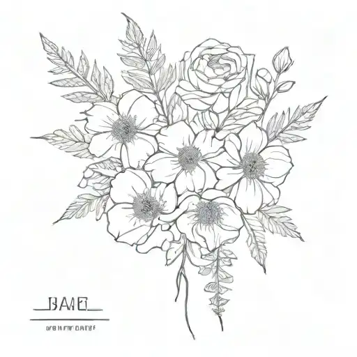 fine line flower bouquet with June July and March birth flowers tattoo design idea