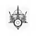 A blackwork design featuring a balanced scale (Libra) and an archer (Sagittarius) shooting for the stars tattoo design idea