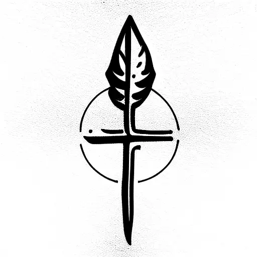 Christian Cross and feather  tattoo design idea