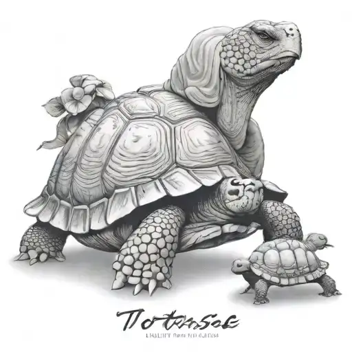 tortoise with her baby. first name Milo, clock tattoo design idea