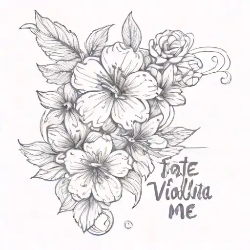 violet flower with the phrase "fate took care of painting me violetta" tattoo design idea