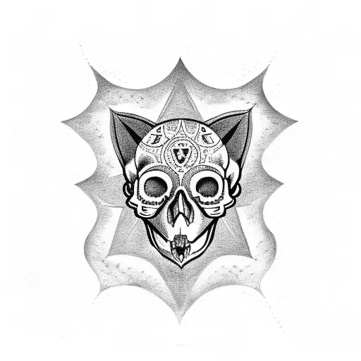 Cat skull with occult signs  tattoo design idea