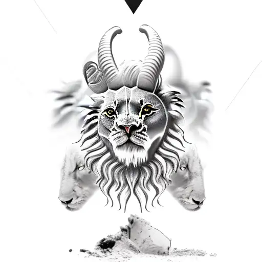 Half lion head an half lamb head tattoo design idea