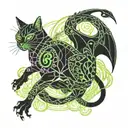 cat and dragon with leafs and animals  tattoo design idea
