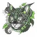 cat and dragon with leafs and animals  tattoo design idea