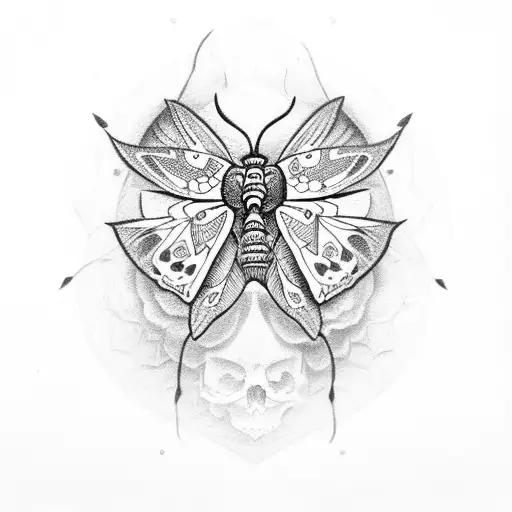 Moth with skull tattoo design idea