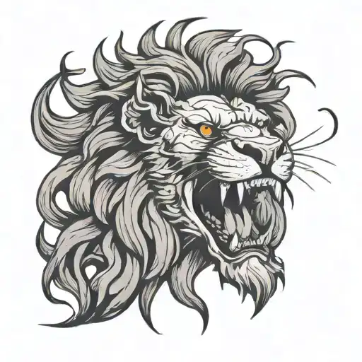  paint a lion's head with a scar over its nose and show the dragon angry with a large crown perched on its head tattoo design idea