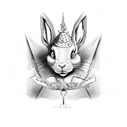 satanic magician alice in wonderland rabbit tattoo design idea