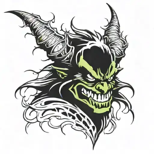 A demonic Grinch with a twisted smile and glowing eyes tattoo design idea