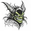 A demonic Grinch with a twisted smile and glowing eyes tattoo design idea