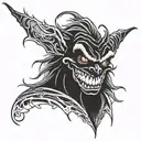 A demonic Grinch with a twisted smile and glowing eyes tattoo design idea