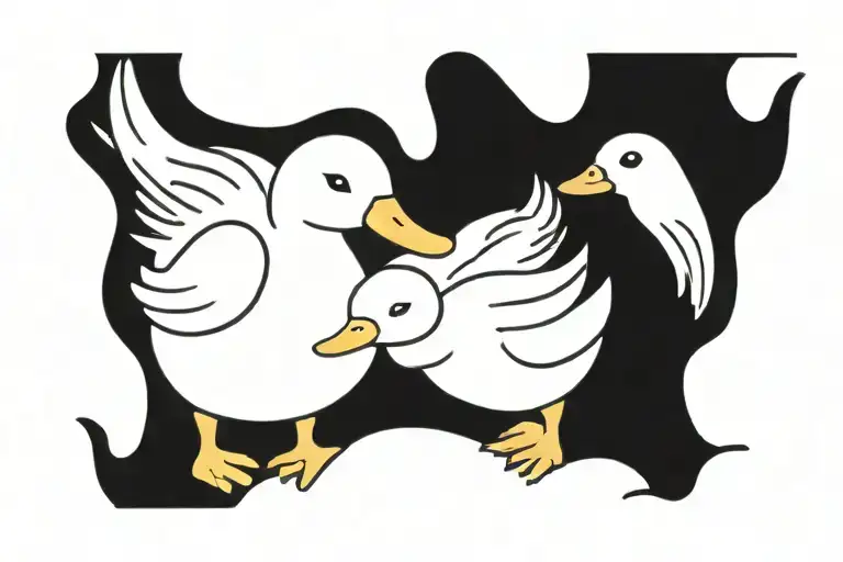 Mother duck hugs two little ducklings tattoo design idea