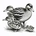 Mother duck hugs two little ducklings tattoo design idea