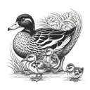 Mother duck hugs two little ducklings tattoo design idea