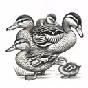 Mother duck hugs two little ducklings tattoo design idea
