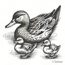 Mother duck hugs two little ducklings tattoo design idea