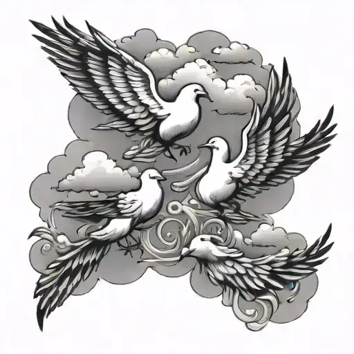 clouds, doves, quote, Greek god tattoo design idea