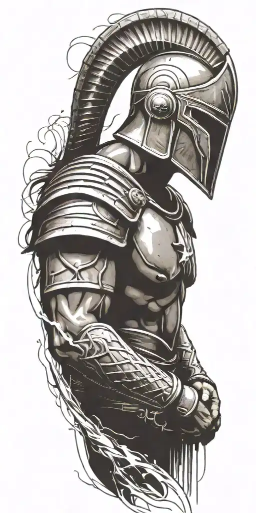 spartan warrior kneeling with forearm band tattoo tattoo design idea
