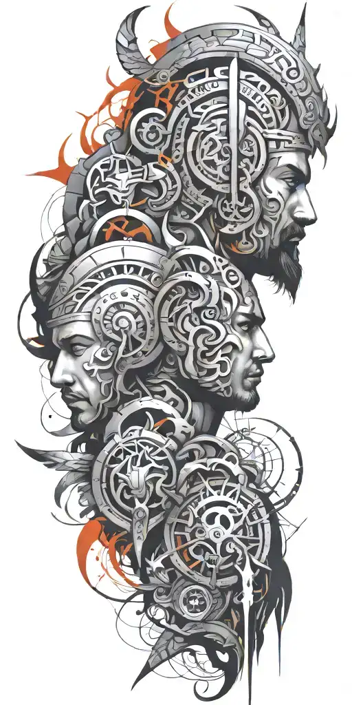 mixture of mythology warriors tattoo design idea