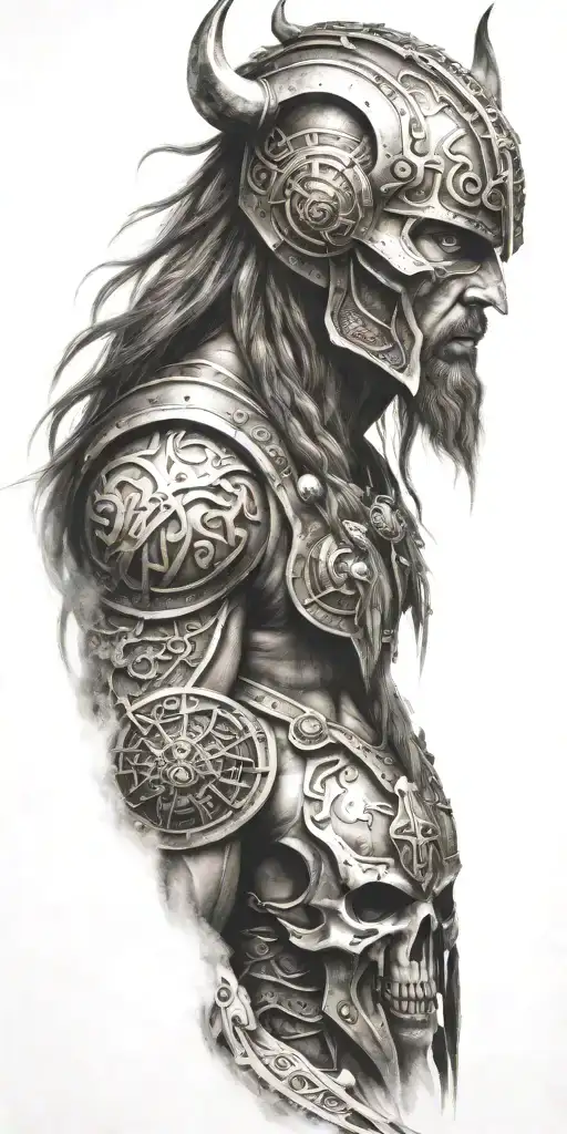 viking warriors valhalla tattoo design idea