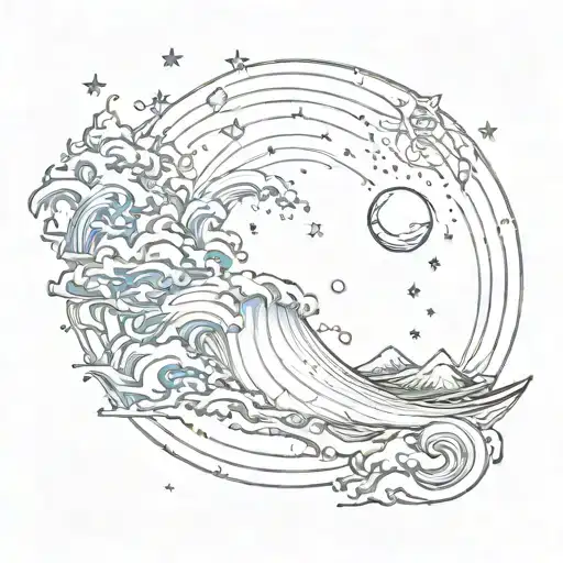 orion constellation and wave breaking tattoo design idea