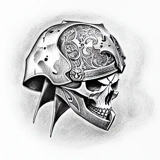 skull with knight helm tattoo design idea